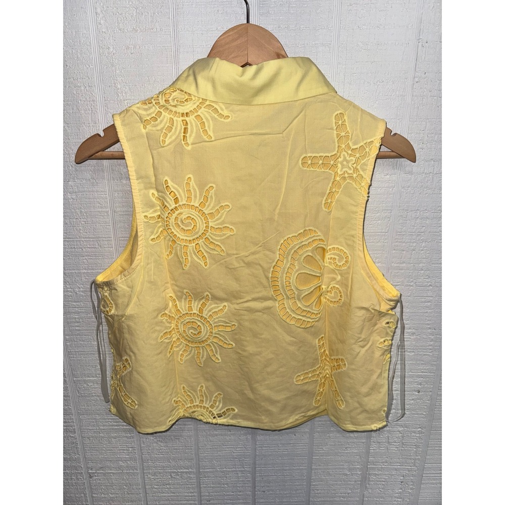 Entro Sleeveless Button Down Top Women Yellow Sun Starfish Eyelet T29935 Medium - Picture 4 of 6
